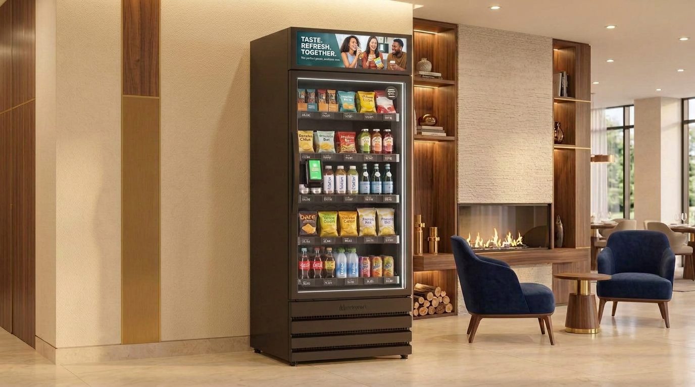Smart store cabinet in a Sherwood Park apartment amenity lounge with residents