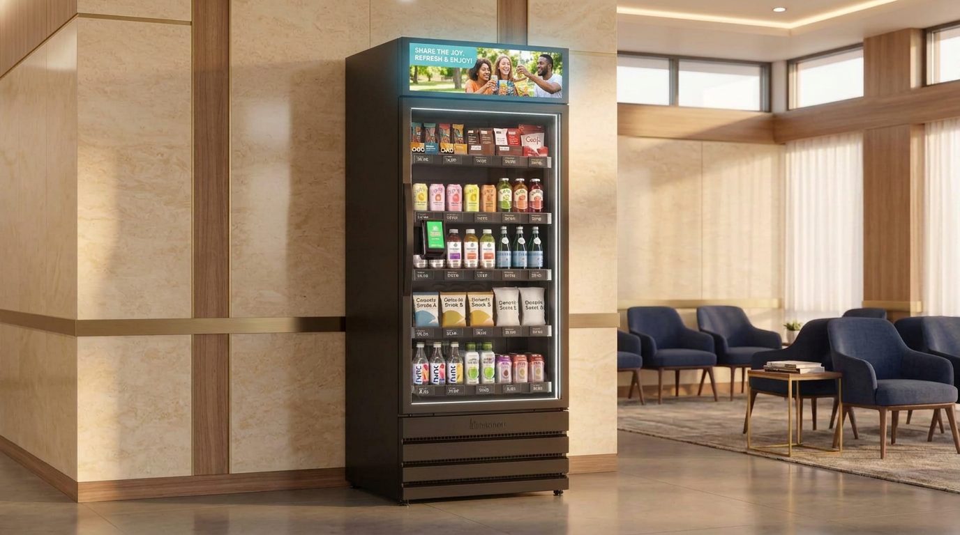 Glass-front smart store in a bright St. Albert medical and professional building lobby